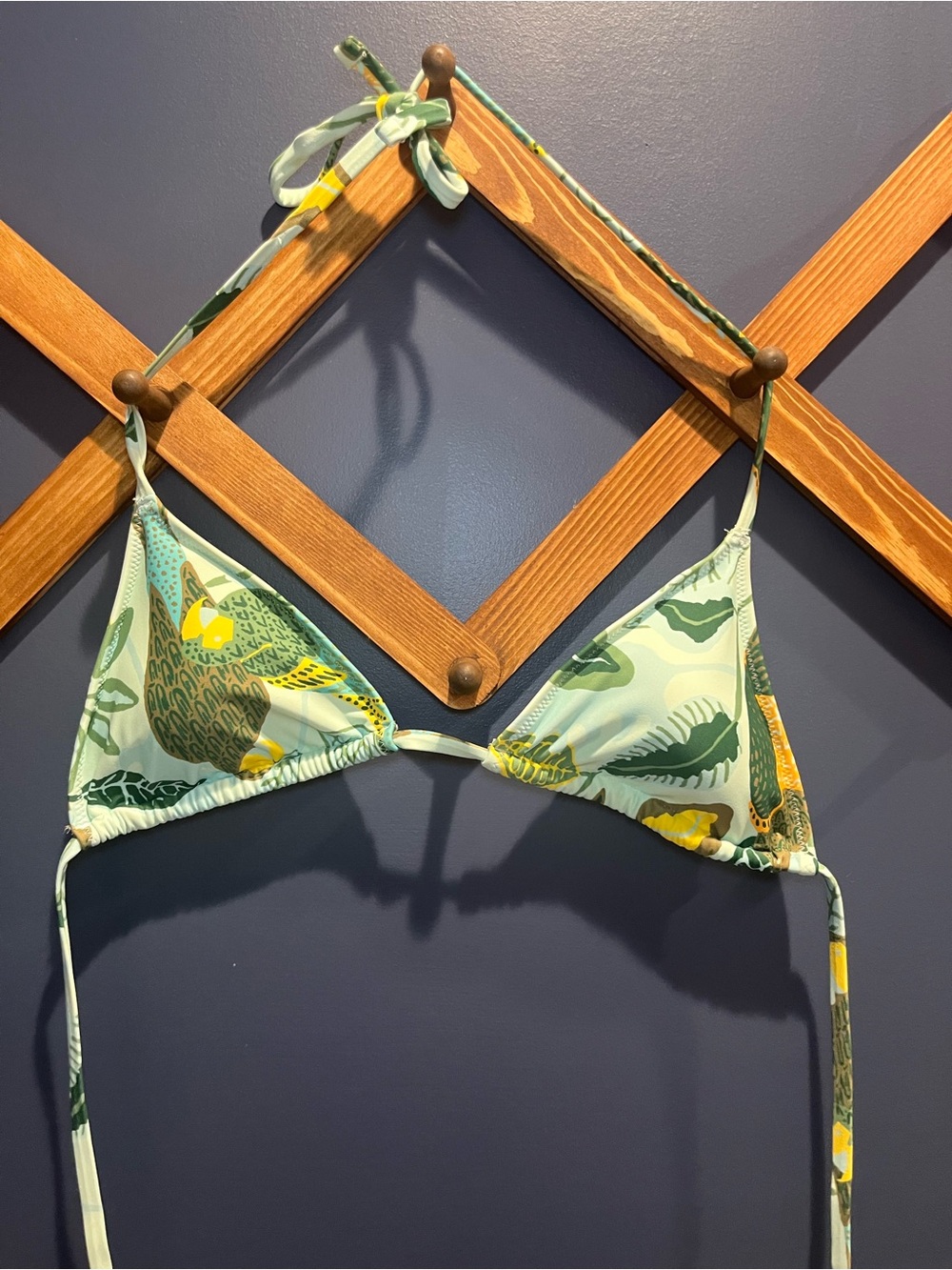 aerie Green Tropical Triangle Bikini Top with Yellow Accents